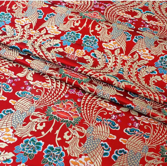 Gold Phoenix Brocade Fabric: Chinese Wedding Cheongsam Silk (58"W)