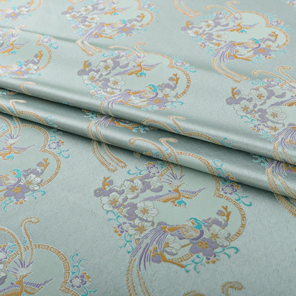 Tissu de kimono Nishijin bleu aqua : brocart floral à fils d'or (59"L)