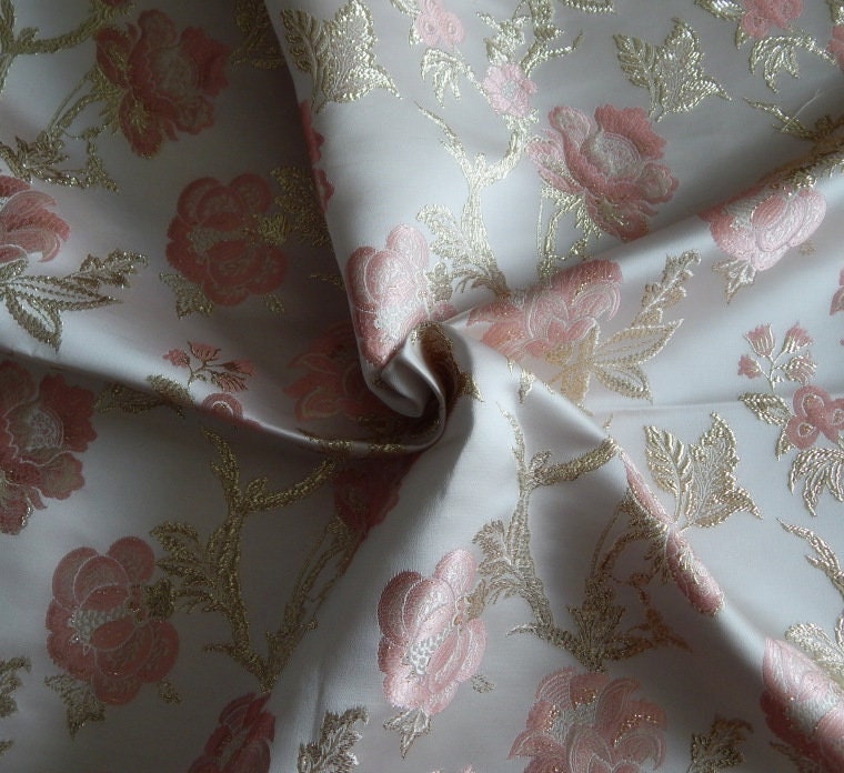 Metallic Brocade Fabric: 57"W Damask Jacquard Peony Satin, Upholstery & Sewing