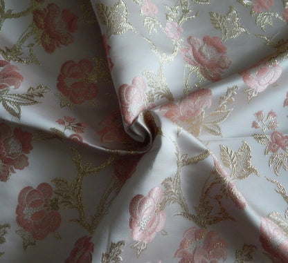Metallic Brocade Fabric: 57"W Damask Jacquard Peony Satin, Upholstery & Sewing