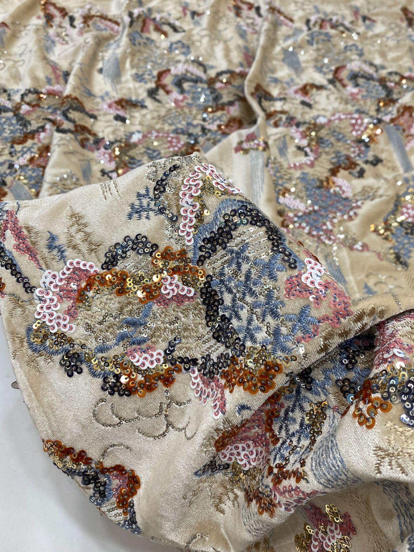 Embroidered Velvet Fabric ��" Wide Plush Material for Sewing & Upholstery