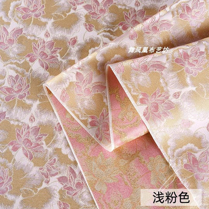 Reversible Floral Jacquard Fabric: Gold Thread Embossed Weave, 59" Wide
