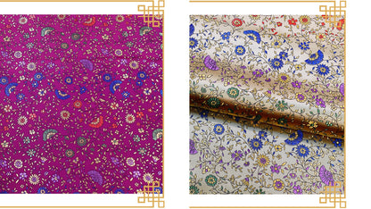 Tissu brocart de soie : motif pivoine festonnée, 114 cm de large