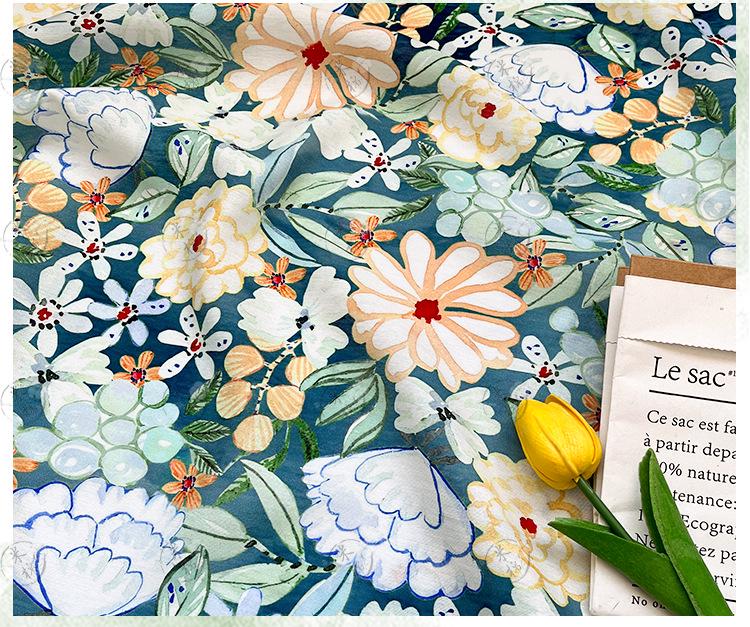 Tissu en coton imprimé numérique à motif floral des profondeurs marines ���� Quilting, confection de vêtements, couture, matériel de loisirs créatifs"Large