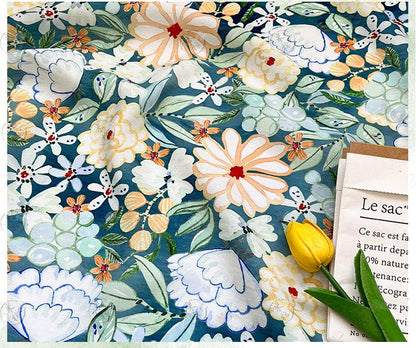 Tissu en coton imprimé numérique à motif floral des profondeurs marines ���� Quilting, confection de vêtements, couture, matériel de loisirs créatifs"Large