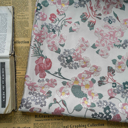Beige Floral Jacquard Fabric: Reversible Embossed Woven Material, 62"W