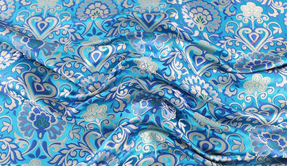 Blue Brocade Fabric: Chinese Mongolian Style Rayon Jacquard (29.5" Wide)