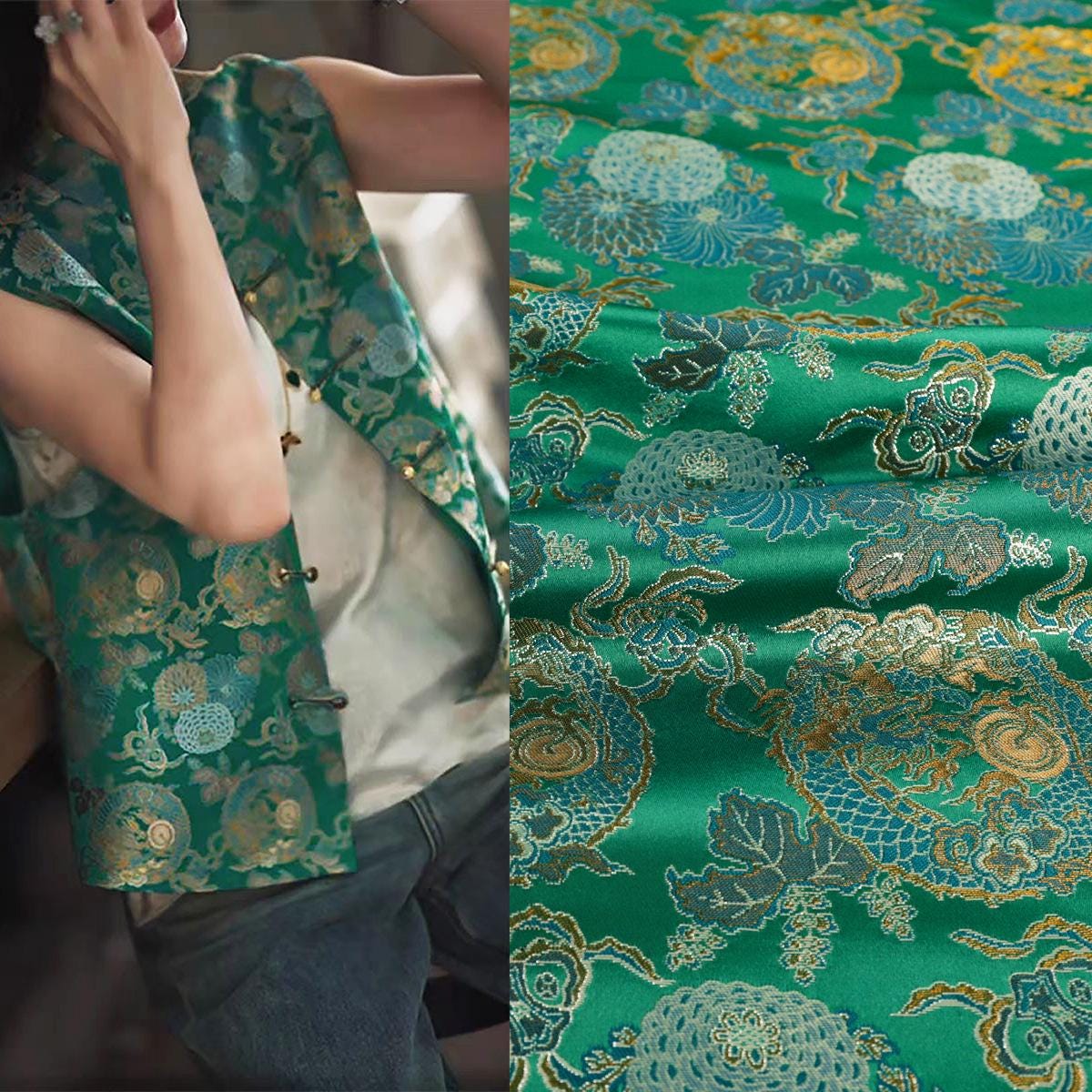 Dragon Jacquard Fabric: Ancient Asian Totem Pattern, 55" Wide