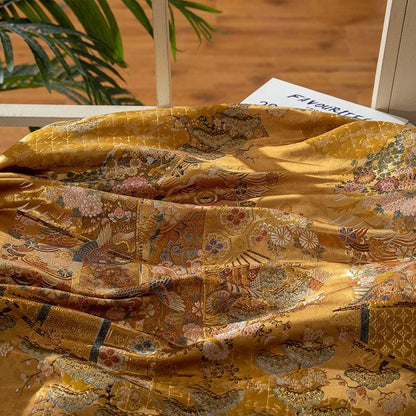 Gold Rose Brocade Fabric: 55" Zen Flower Upholstery, Costume, Decor