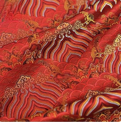 Tissu brocart Vagues Océanes : Jacquard de soie et rayonne (largeur 29,5")