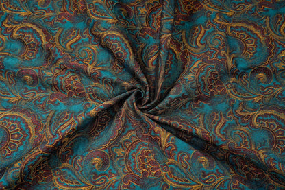 Lurex Jacquard Fabric: Lake Blue Paisley Woven Upholstery, Sewing, Drapery (62"W)