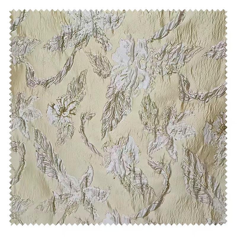 Yellow 3D Embossed Floral Jacquard Metallic Gold Luxury Fabric ��� Textured Brocade for Dress, Home Decor & Craf"Wide