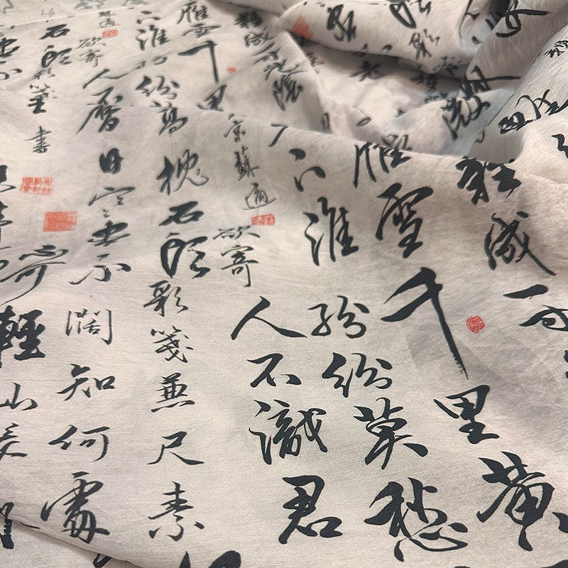 Tissu Tencel Ramie : imprimé calligraphie chinoise, matériel de couture