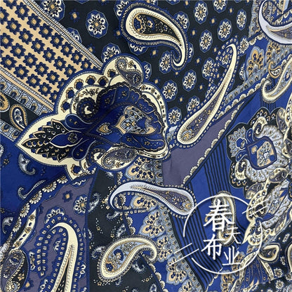 Blue Chinese Printed Cotton Fabric: Cheongsam Dress Sewing Material