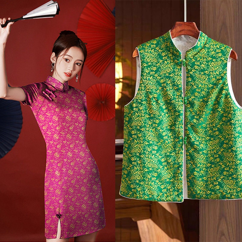 Green Jacquard Brocade Fabric: Chinese Style Rayon Sewing Drapery