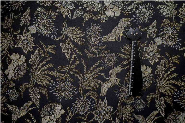 Gold Crane Jacquard Fabric: 3D Designer Upholstery, Prom Dress Sewing Fabric