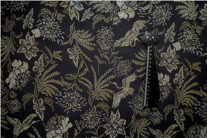 Gold Crane Jacquard Fabric: 3D Designer Upholstery, Prom Dress Sewing Fabric