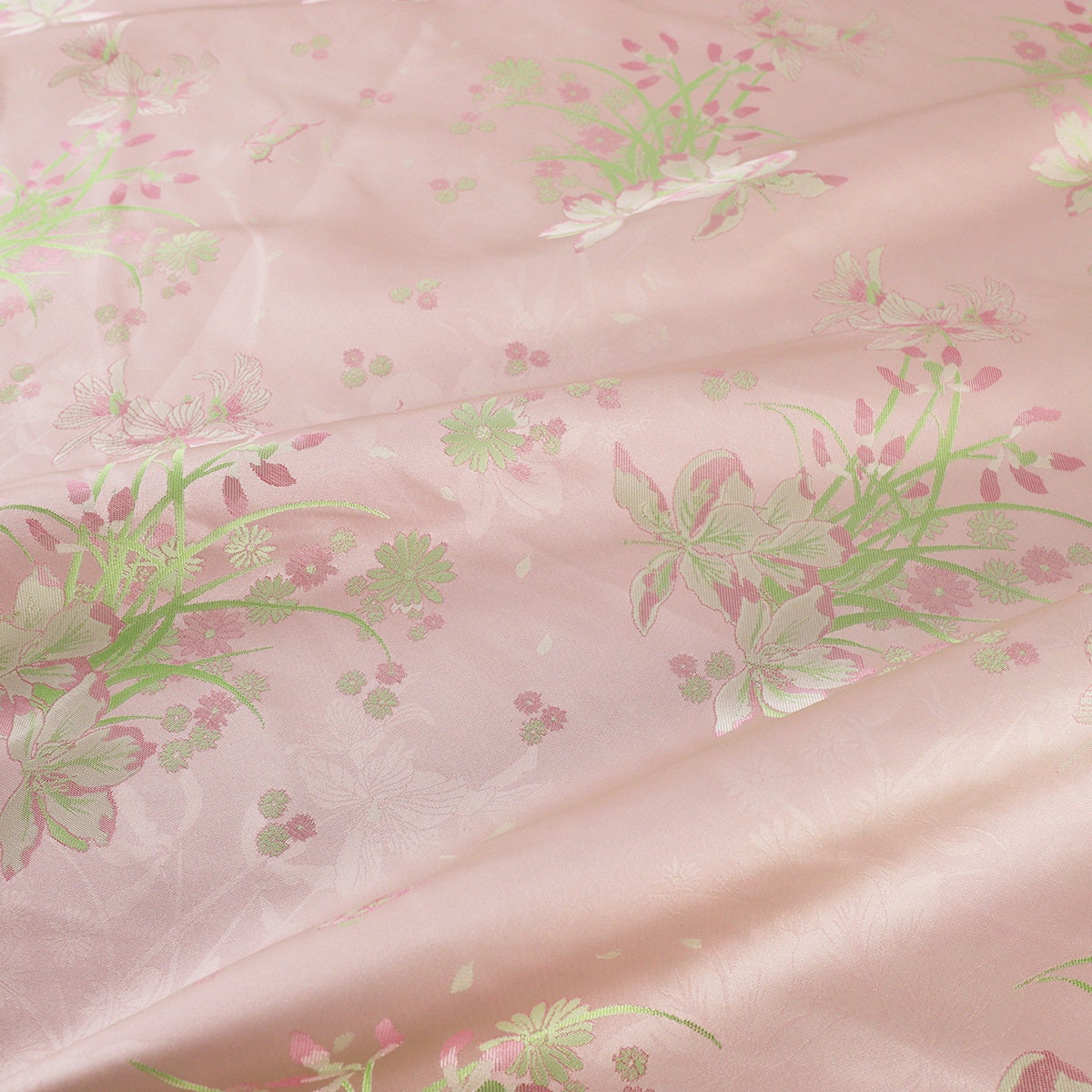 Tissu brocart de soie à motif papillons et narcisses - Matériel de couture pour cheongsam
