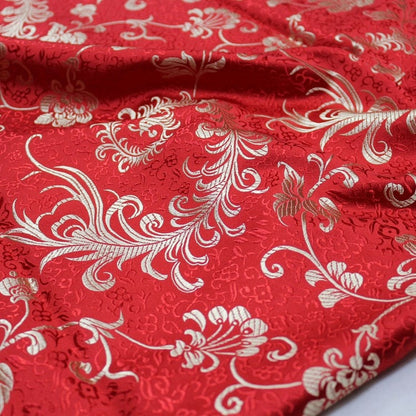 Tissu brocart à motif de queue de phénix rouge : coussin Cheongsam de 150 cm de large