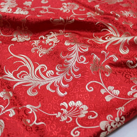 Tissu brocart à motif de queue de phénix rouge : coussin Cheongsam de 150 cm de large