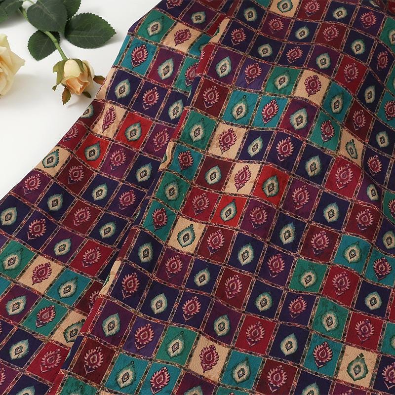 Satin Jacquard Fabric: 59"W Digital Print Tea Silk - Upholstery, Costume, Drapery