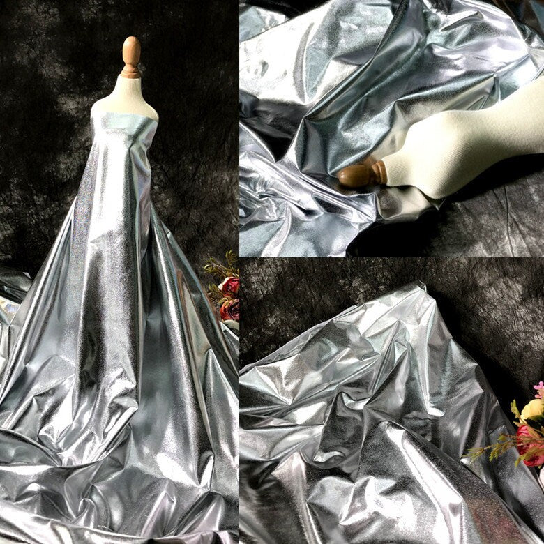 Tissu tricoté métallisé or brillant : Cosplay, costume, sac à main - Largeur : 140 cm
