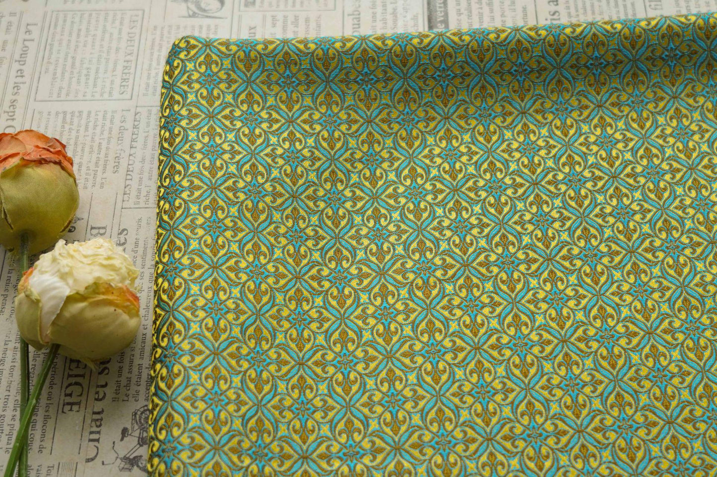 Teal Green Silk Brocade Fabric: Traditional Upholstery & Sewing, 59" Wide