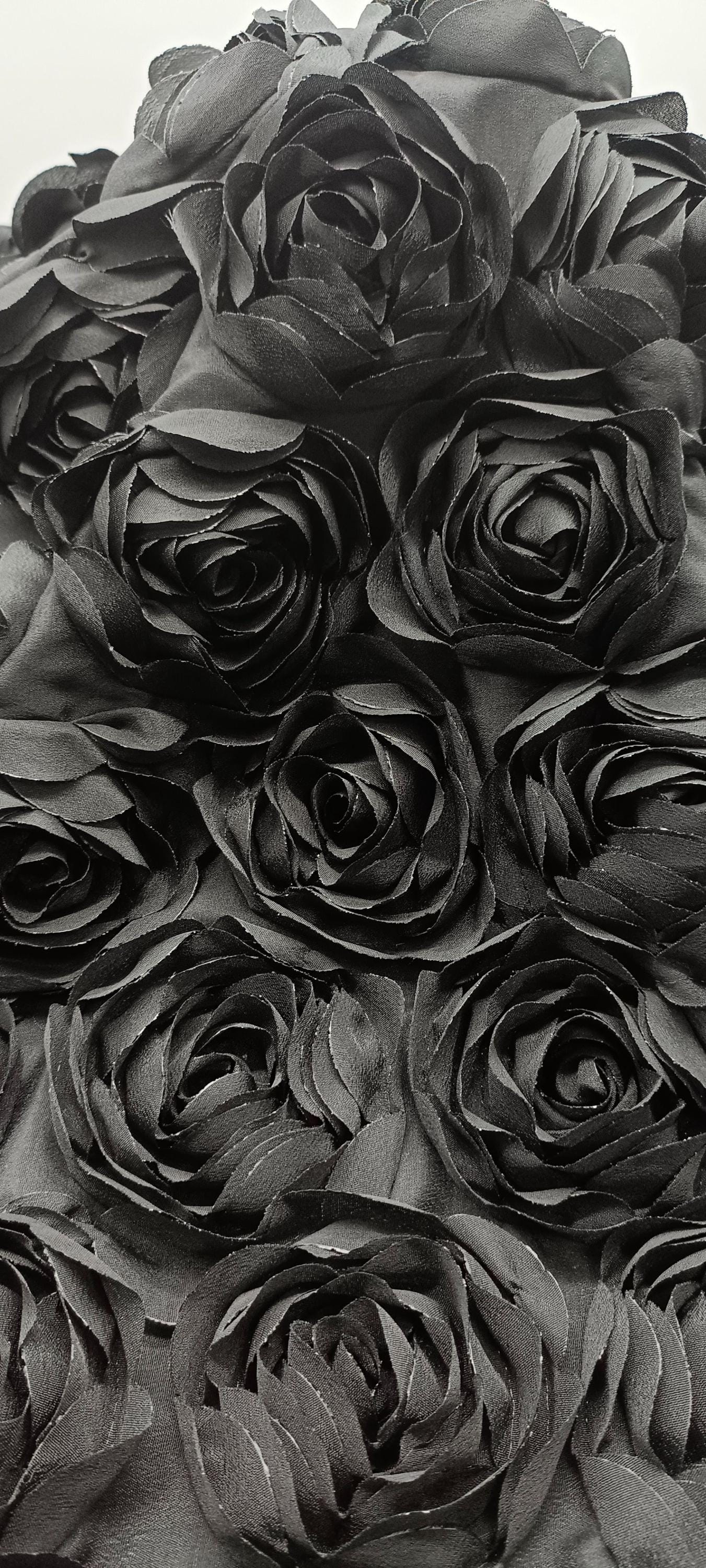 Black Rose Embroidery Fabric: 3D Floral Mesh, Bridal Veil, By The Yard