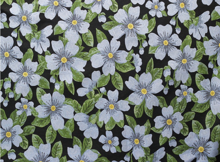 Tissu jacquard à motif floral : style peinture à l’huile rétro, 150 cm de large
