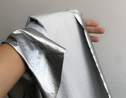 Metallic Silver Pleated Waterproof Fabric: Reversible Padded Jacket Material