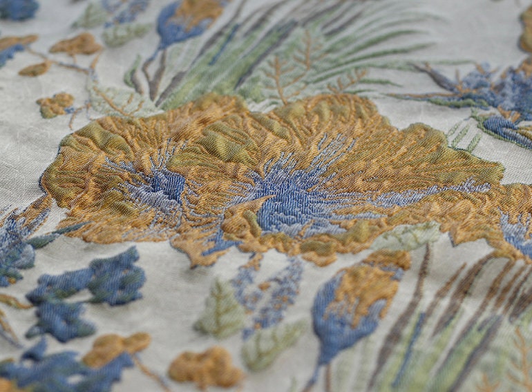 Vintage Rhubarb Jacquard Fabric: 3D Floral Designer Fabric, 60"W