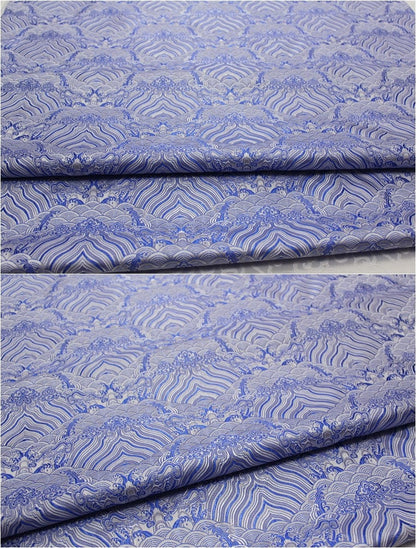 Tissu brocart de soie et rayonne à motif vagues océaniques : Jacquard traditionnel (29,5 po/75 cm)