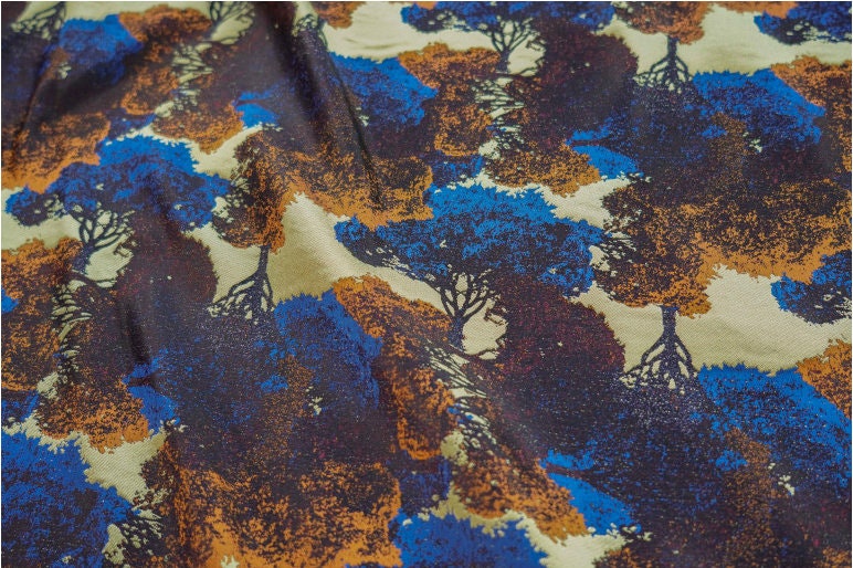 Giant Trees Jacquard Woven Fabric: Embossed Oil Painting Pattern, 63"W