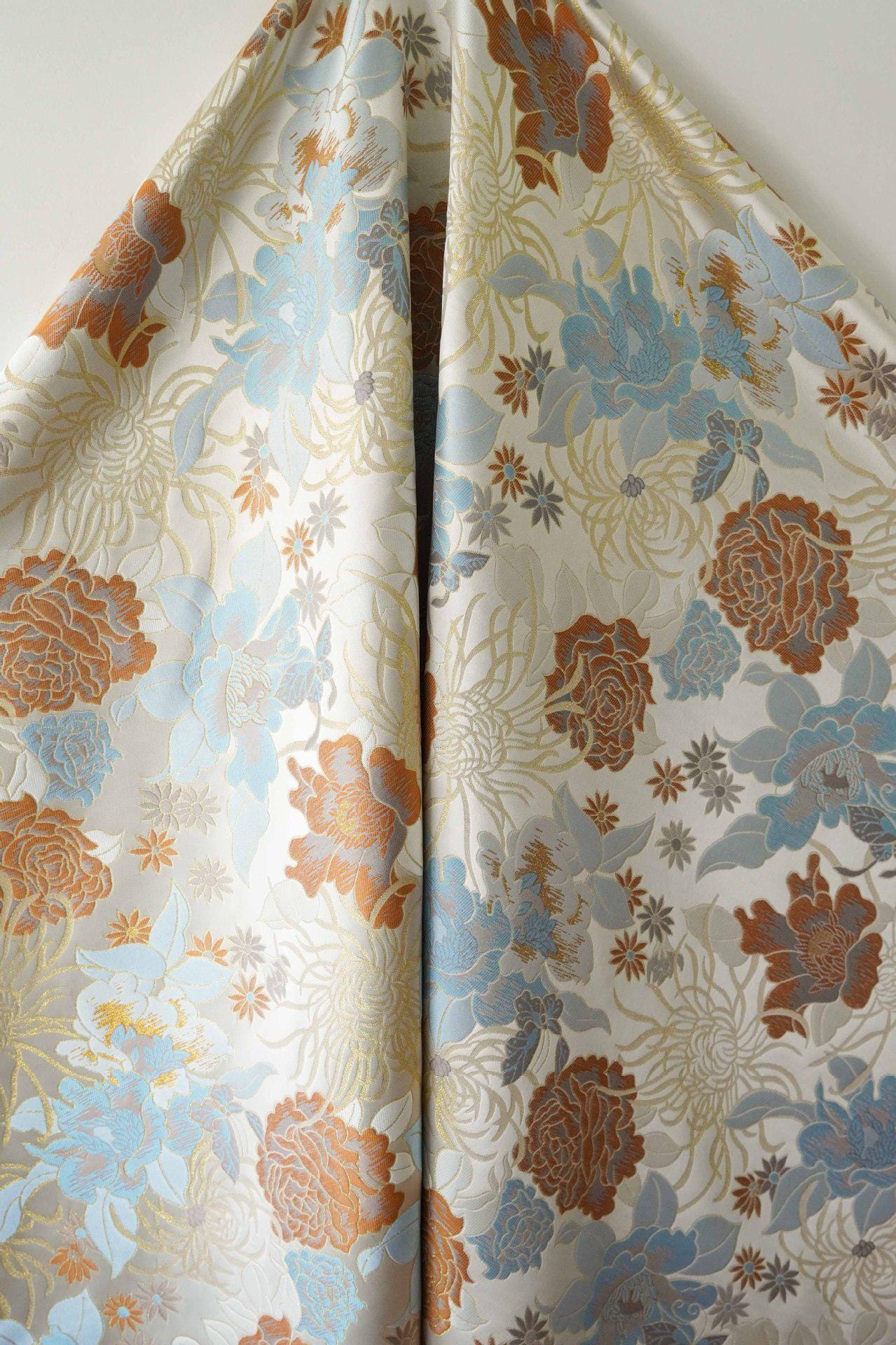 Floral Jacquard Fabric, Gold Thread Brocade, Luxury Upholstery (59"W)