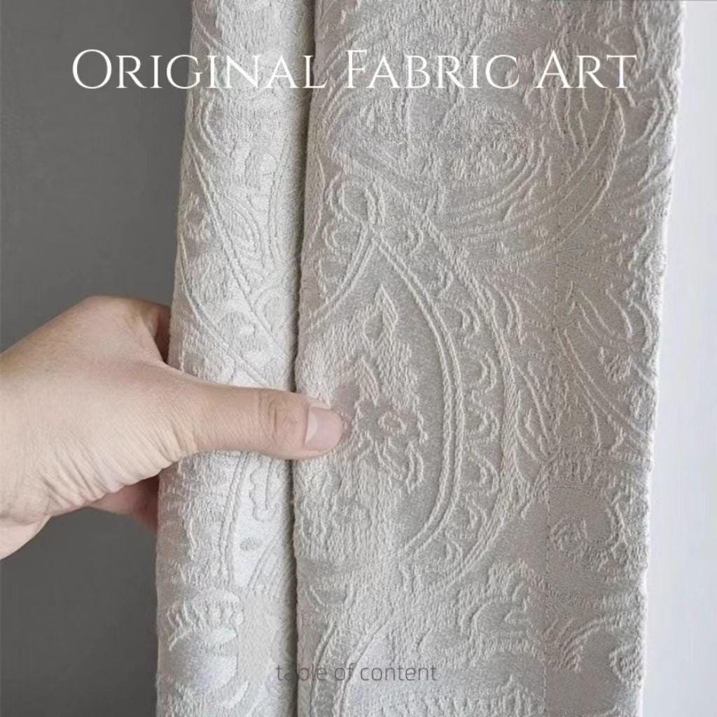 French Vintage Paisley Jacquard Curtain Fabric ��� Luxury Embossed Cream Drapery, 114��� Extra-Tall Height, Sold by the Meter, Co