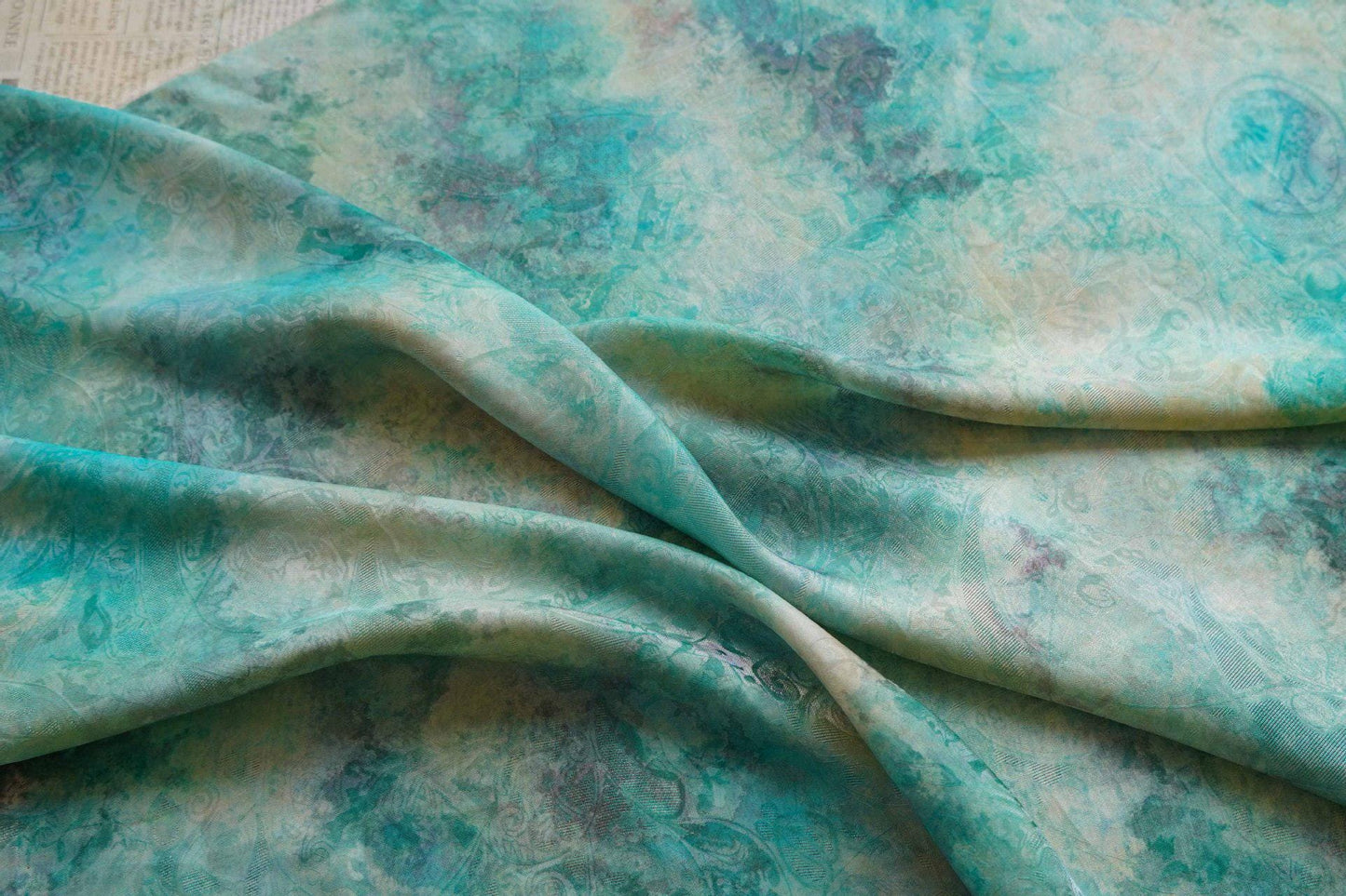 Tea Silk Satin Rayon Fabric: Digital Print, 54" Wide