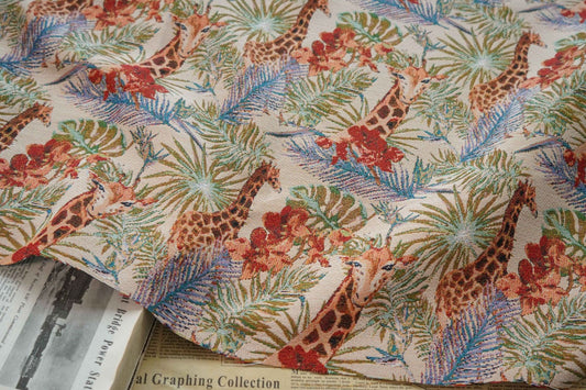 Tissu jacquard Giraffe Zoo : Matières d'ameublement et de couture d'automne