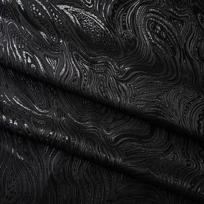 Gold & Black Jacquard Fabric: 3D Running Water Texture (55"w)