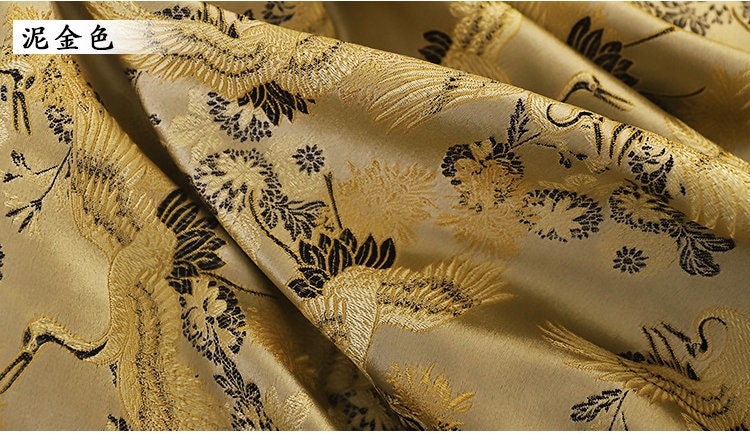 Crane Damask Jacquard Satin Fabric - 59"W Silk Rayon Blend