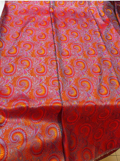 Red Chrysanthemum Brocade Fabric ��� Shimmering Pipa Patte" Wide