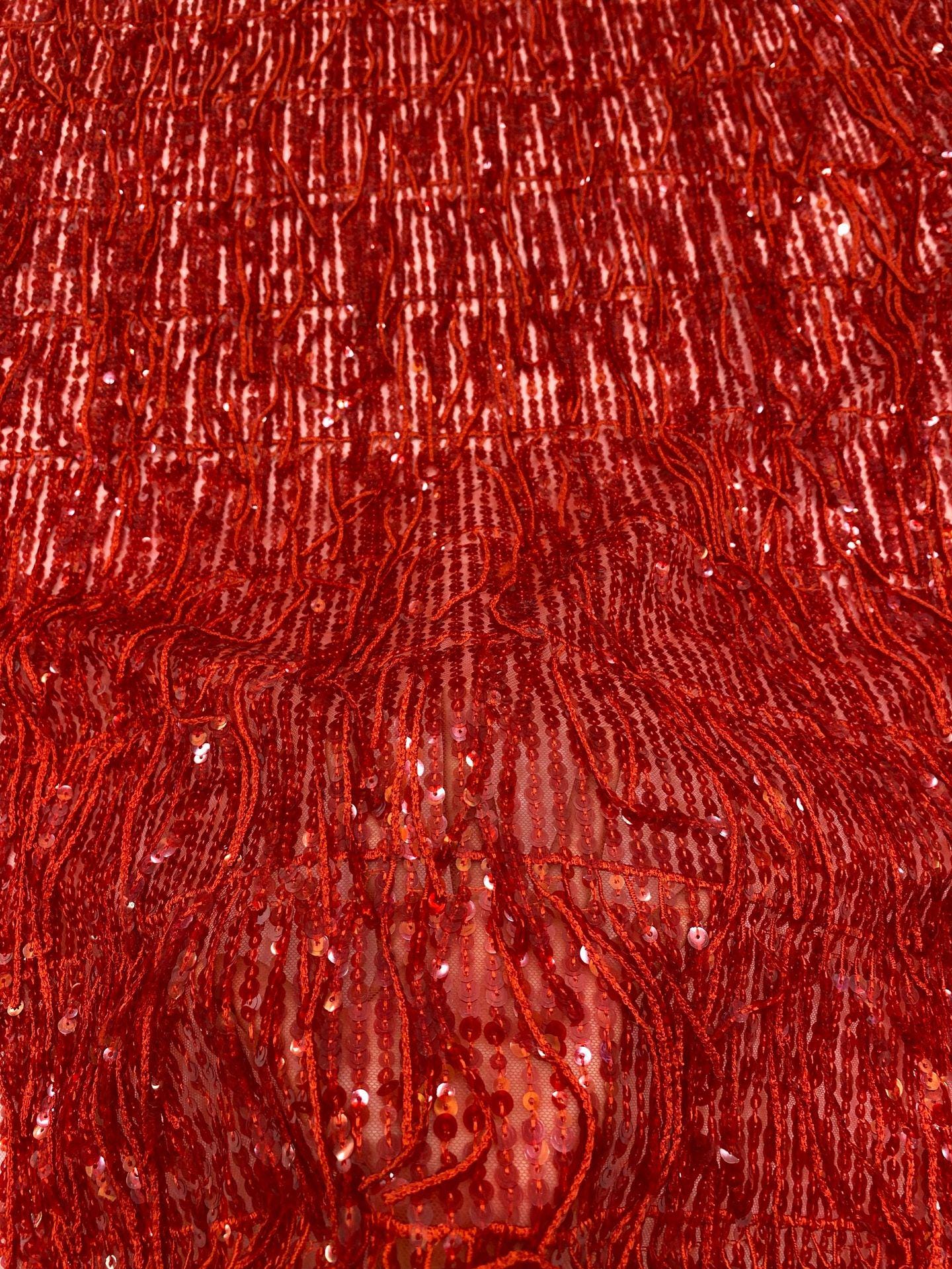 Sequin Tassel Embroidered Fabric: Runway Dress Material (51"W)