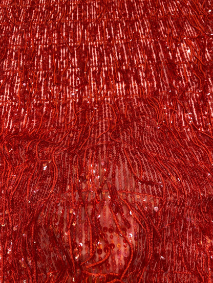 Sequin Tassel Embroidered Fabric: Runway Dress Material (51"W)