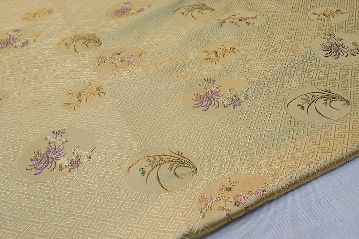 Chrysanthemum Brocade Fabric: 59" Wide Satin Silk Blend, Vintage Chinese Tapestry