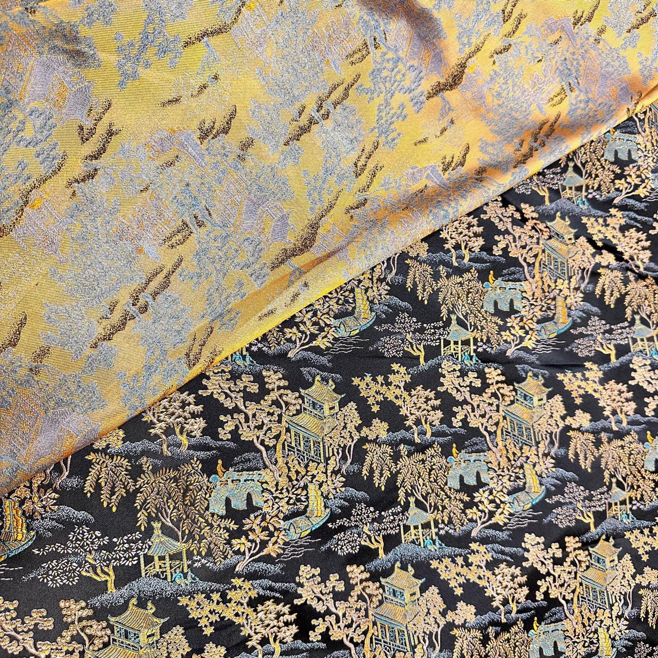 Ancient Chinese Brocade Fabric: 59"W Damask Pattern, Upholstery & Sewing
