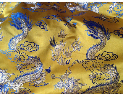 Tissu brocart Dragon d'or : satin jacquard chinois, tissu pour la couture et la décoration intérieure
