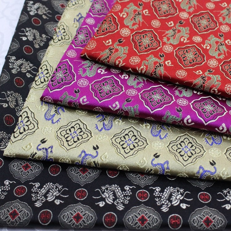 Flying Dragon Brocade Fabric: Chinese Emperor Robe Silk Blend (29.5"W)