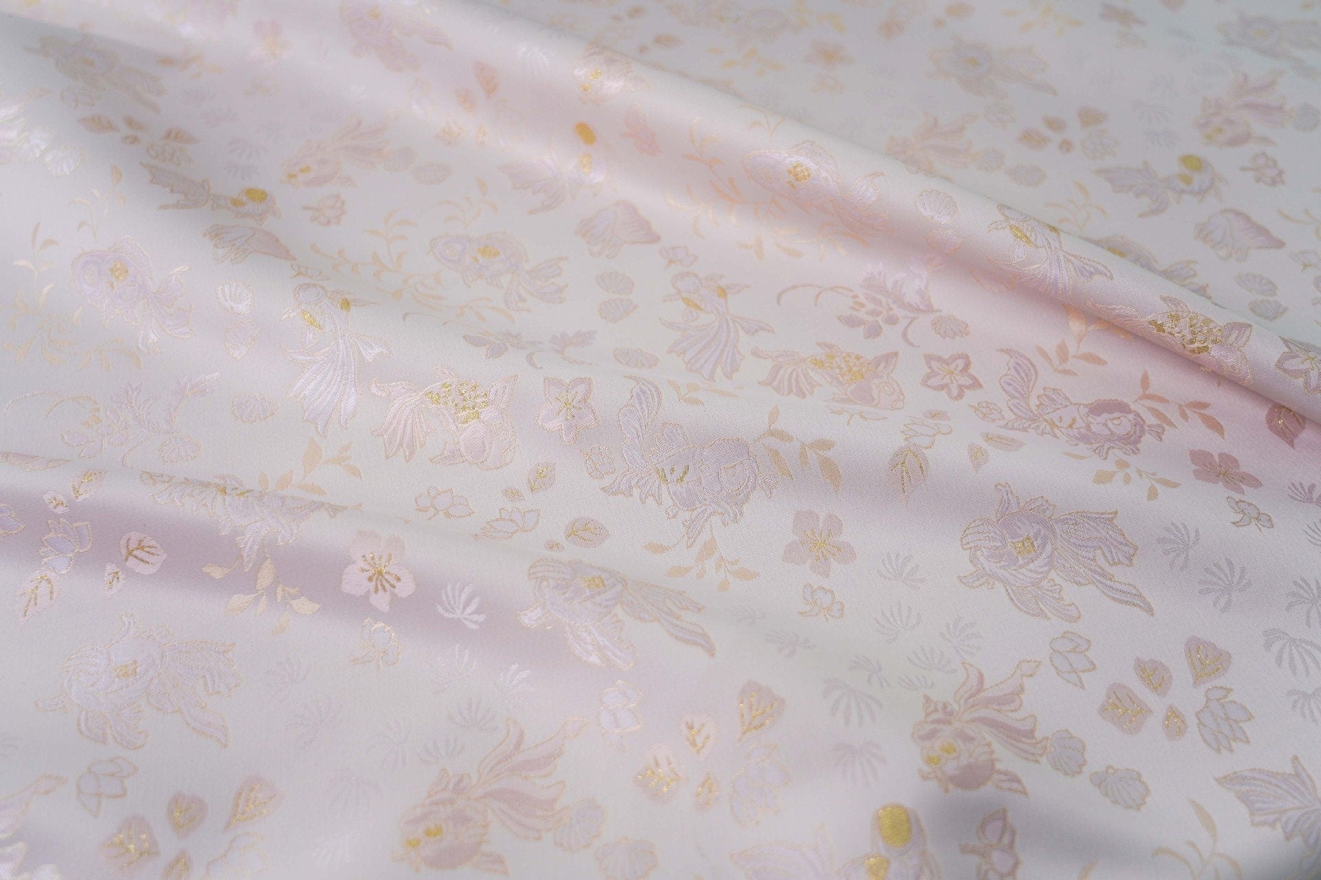 Gold Fish Brocade Jacquard Fabric: Retro Style, 60" Wide - Poppylollipop