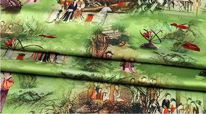 Tissu à imprimé floral botanique rouge : Ancient Lady Sewing Fabric, 150 cm de large