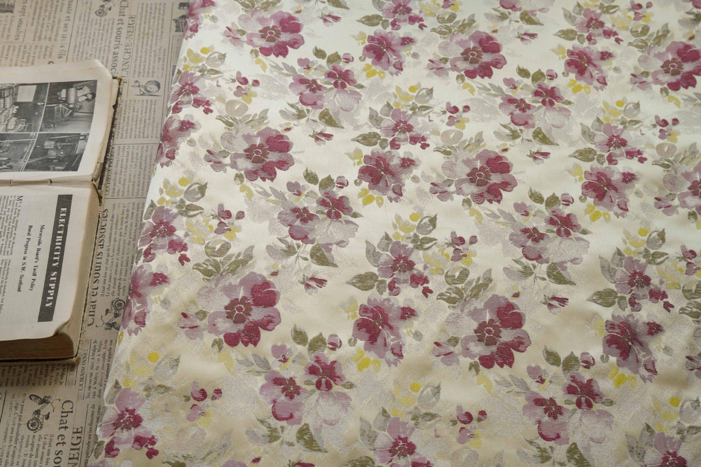 Yellow Jacquard Woven Fabric: 3D Embossed Flower Pattern, 57" Wide