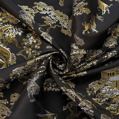Gold Thread Jacquard Fabric: 3D Embossed Woven Material, 63"W